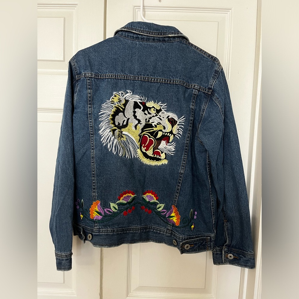 Signature Eight Embroidered Denim Jacket Chinese Dragon Boho Rocker Unisex M/L